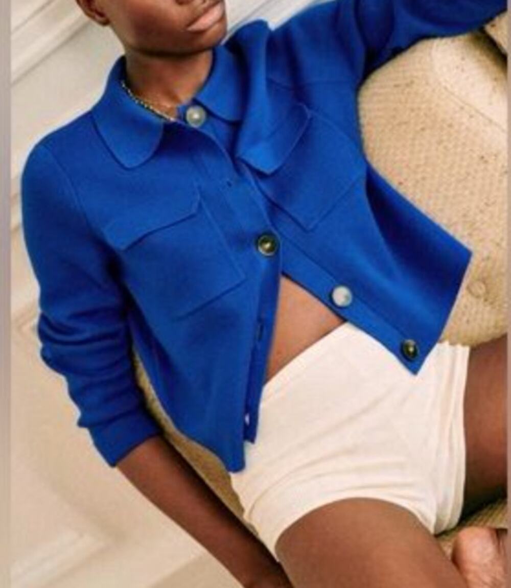 Sezane Betty Wool Long Sleeve Cardigan Sweater Royal Blue Small